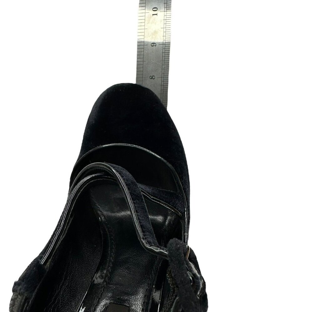 LOUIS VUITTON Wedge Pumps Heel Beaded Velvet Black Size EU 36/US 5.5 Cross Strap - Picture 16 of 17